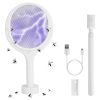 3 In 1 Electric Bug Zapper Racket 90ºRotating Bug Zapper Wand Indoor Outdoor Handheld Mosquito Swatter with Telescopic Extension Wand