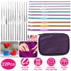 22Pcs Multi-Color Crochet Hook Needles Aluminum Handle Sewing Kit DIY Hand Knitting Craft Art Tools Weave Yarn Set 0.6mm-6.5mm w/ Storage Case