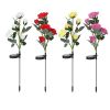 2Pcs Solar Powered Lights Outdoor Rose Flower LED Decorative Lamp Water Resistant Pathway Stake Lights For Garden Patio Yard Walkway