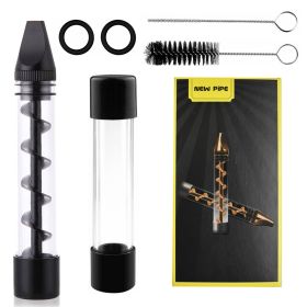 Glass Blunt Pipe Twisty 7-in-1 Grinder Blunt Kit w/ Smoking Metal Tip Cleaning Brush (Option: Black  GPCT1149)