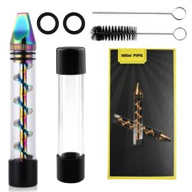 Glass Blunt Pipe Twisty 7-in-1 Grinder Blunt Kit w/ Smoking Metal Tip Cleaning Brush (Option: Rainbow  GPCT1149)