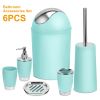 Bathroom Accessories Set 6 Pcs Bathroom Set Ensemble Complete Soap Dispenser Toothbrush Holder Tumbler Soap Dish Toilet Cleaning Brush Trash Can