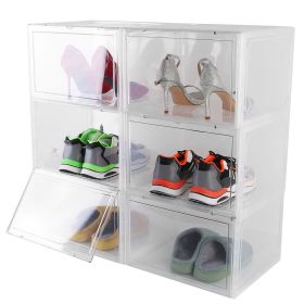 6Packs Collapsible Shoe Box Stackable Shoe Storage Bin Transparent Dustproof Hard PP Shoe Organizer Container with Magnetic Door (Option: Clear  GPCT3539)