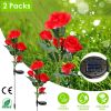 2Pcs Solar Powered Lights Outdoor Rose Flower LED Decorative Lamp Water Resistant Pathway Stake Lights For Garden Patio Yard Walkway