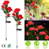 2Pcs Solar Powered Lights Outdoor Rose Flower LED Decorative Lamp Water Resistant Pathway Stake Lights For Garden Patio Yard Walkway