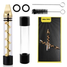 Glass Blunt Pipe Twisty 7-in-1 Grinder Blunt Kit w/ Smoking Metal Tip Cleaning Brush (Option: Gold  GPCT1149)