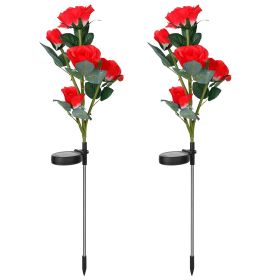 2Pcs Solar Powered Lights Outdoor Rose Flower LED Decorative Lamp Water Resistant Pathway Stake Lights For Garden Patio Yard Walkway (Option: ROSeLight Red  GPCT2860)