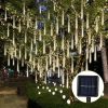 Solar Powered Meteor Shower String Lights 9.84FT Falling Raindrop Tube Lamp Water Resistant Decorative Lights For Tree Home Garden Parties