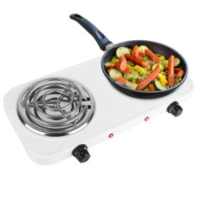 2000W Electric Double Burner Portable Coil Heating Hot Plate Stove Countertop RV Hotplate with Non Slip Rubber Feet 5 Temperature Adjustments (Option: White  GPCT3890)