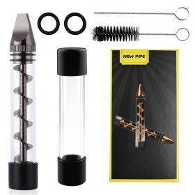 Glass Blunt Pipe Twisty 7-in-1 Grinder Blunt Kit w/ Smoking Metal Tip Cleaning Brush (Option: Gunmetal  GPCT1149)