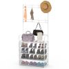 5-Tier Dustproof Entryway Hall Tree Coat Rack Shoe Rack With 8 Removable Hooks Freestanding Shoe Storage Shelf Hat Clothes Organizer For Front Door Be