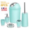 Bathroom Accessories Set 6 Pcs Bathroom Set Ensemble Complete Soap Dispenser Toothbrush Holder Tumbler Soap Dish Toilet Cleaning Brush Trash Can