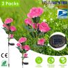 2Pcs Solar Powered Lights Outdoor Rose Flower LED Decorative Lamp Water Resistant Pathway Stake Lights For Garden Patio Yard Walkway