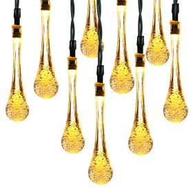 Outdoor Solar String Lights 21 Feet 30 LEDs Water Drop Solar Powered Lights Waterproof Solar Fairy Lights Decorative Solar Powered Lights for Home Pat (Option: Warm  GPCT2303)