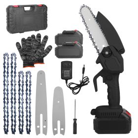 Electric Mini Chainsaw Portable Handheld Cordless Small Chain Saw Battery Powered with 2Pcs 2200mAh Rechargeable Batteries 4in/6in Chains for Pruning (Option: Black  GPCT4639)