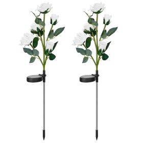 2Pcs Solar Powered Lights Outdoor Rose Flower LED Decorative Lamp Water Resistant Pathway Stake Lights For Garden Patio Yard Walkway (Option: ROSeLight White  GPCT2860)