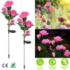 2Pcs Solar Powered Lights Outdoor Rose Flower LED Decorative Lamp Water Resistant Pathway Stake Lights For Garden Patio Yard Walkway