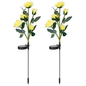 2Pcs Solar Powered Lights Outdoor Rose Flower LED Decorative Lamp Water Resistant Pathway Stake Lights For Garden Patio Yard Walkway (Option: ROSeLight Yellow  GPCT2860)