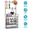 5-Tier Dustproof Entryway Hall Tree Coat Rack Shoe Rack With 8 Removable Hooks Freestanding Shoe Storage Shelf Hat Clothes Organizer For Front Door Be