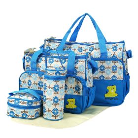 5PCS Baby Nappy Diaper Bags Set Mummy Diaper Shoulder Bags w/ Nappy Changing Pad Insulated Pockets Travel Tote Bags For Mom Dad (Option: BLUe  GPCT1062)