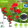 2Pcs Solar Powered Lights Outdoor Rose Flower LED Decorative Lamp Water Resistant Pathway Stake Lights For Garden Patio Yard Walkway