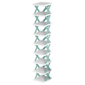 9Tier Narrow Entryway Shoe Rack Plastic Vertical Shoe Organizer Space Saving Free Standing Shoes Storage Shelf Closet Hallway (Option: BLUe  GPCT4184)