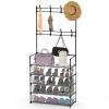 5-Tier Dustproof Entryway Hall Tree Coat Rack Shoe Rack With 8 Removable Hooks Freestanding Shoe Storage Shelf Hat Clothes Organizer For Front Door Be