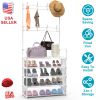 5-Tier Dustproof Entryway Hall Tree Coat Rack Shoe Rack With 8 Removable Hooks Freestanding Shoe Storage Shelf Hat Clothes Organizer For Front Door Be