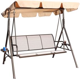 3 Person Patio Swing Seat with Adjustable Canopy for Patio, Garden, Poolside, Balcony (Color: beige)