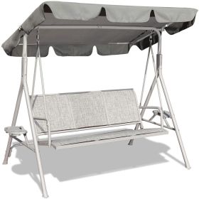 3 Person Patio Swing Seat with Adjustable Canopy for Patio, Garden, Poolside, Balcony (Color: grey)