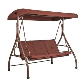 VEVOR 3-Seat Patio Swing Chair, Converting Canopy Swing, Outdoor Patio Porch with Adjustable Canopy, Removable Thick Cushion and Alloy Steel Frame (Color: Brown, Seat Frame Type: Single Frame)