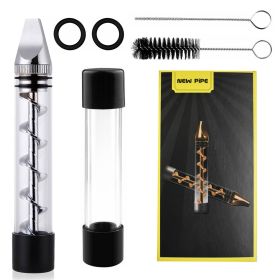 Glass Blunt Pipe Twisty 7-in-1 Grinder Blunt Kit w/ Smoking Metal Tip Cleaning Brush (Option: Silver  GPCT1149)