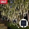 Solar Powered Meteor Shower String Lights 9.84FT Falling Raindrop Tube Lamp Water Resistant Decorative Lights For Tree Home Garden Parties