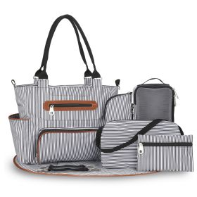 8Pcs Baby Nappy Diaper Bags Set for Mom Dad Mummy Handbags Multifunctional Diaper Changing Bags with Bottle Bag Mesh Bag Purse Diaper Pad 2 Burp Cloth (Option: BlackStripe  GPCT4166)